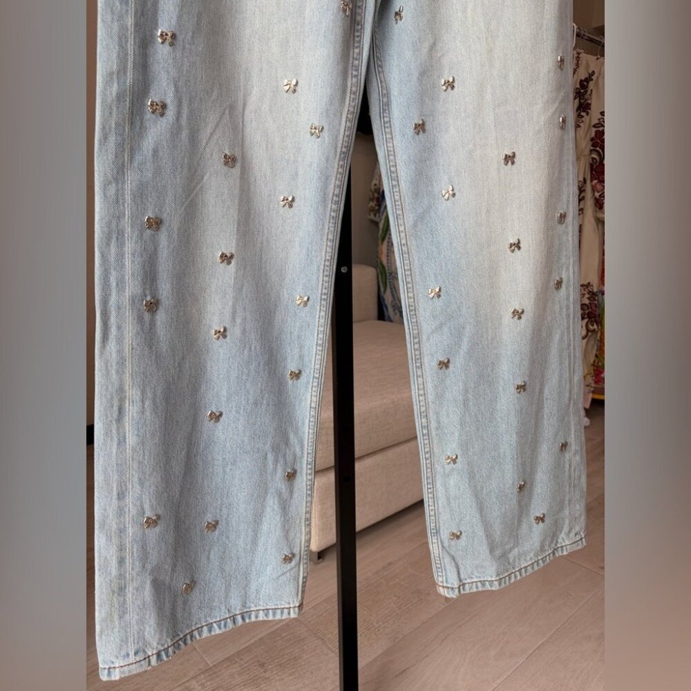 Farm Rio: Denim / Jeans Embroidered Bows Pants - Picture 10 of 10